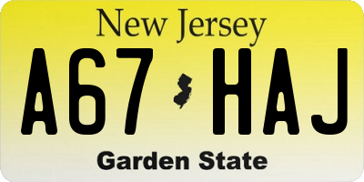 NJ license plate A67HAJ
