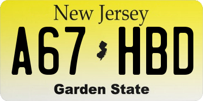 NJ license plate A67HBD