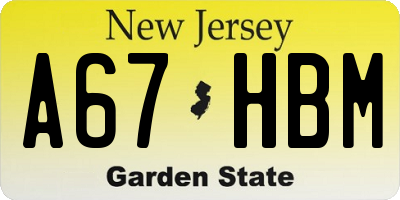 NJ license plate A67HBM