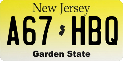 NJ license plate A67HBQ