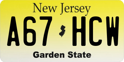 NJ license plate A67HCW