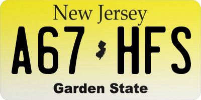 NJ license plate A67HFS