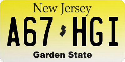 NJ license plate A67HGI