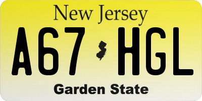 NJ license plate A67HGL