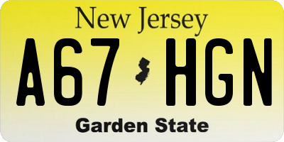 NJ license plate A67HGN