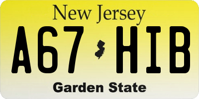 NJ license plate A67HIB