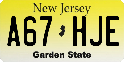 NJ license plate A67HJE