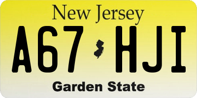 NJ license plate A67HJI