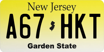 NJ license plate A67HKT
