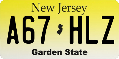 NJ license plate A67HLZ