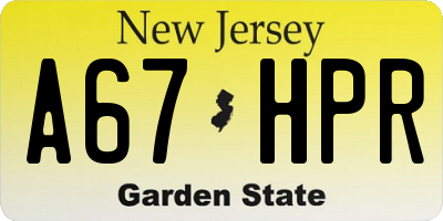 NJ license plate A67HPR