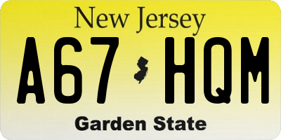 NJ license plate A67HQM