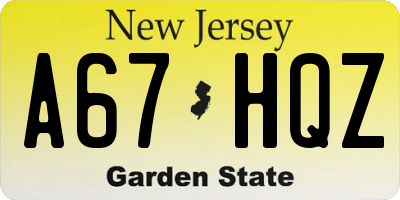 NJ license plate A67HQZ