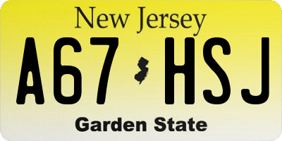 NJ license plate A67HSJ