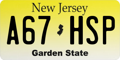 NJ license plate A67HSP