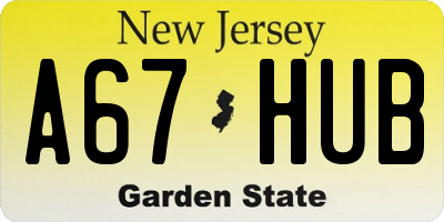 NJ license plate A67HUB