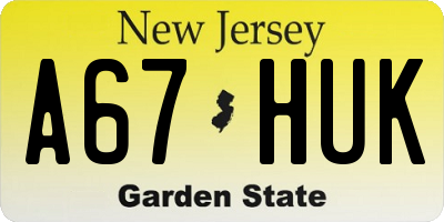 NJ license plate A67HUK