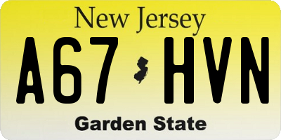 NJ license plate A67HVN