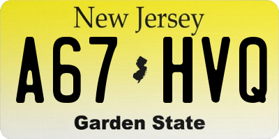 NJ license plate A67HVQ