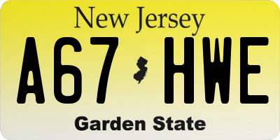 NJ license plate A67HWE