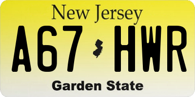 NJ license plate A67HWR