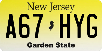 NJ license plate A67HYG