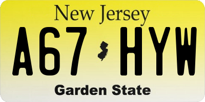 NJ license plate A67HYW
