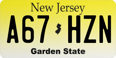 NJ license plate A67HZN