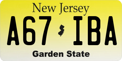 NJ license plate A67IBA