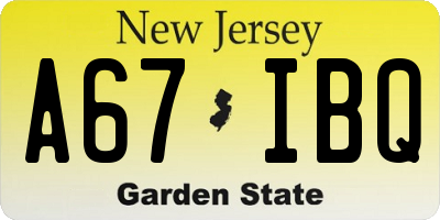 NJ license plate A67IBQ
