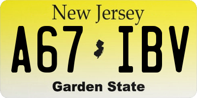 NJ license plate A67IBV