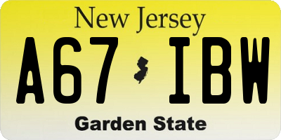 NJ license plate A67IBW