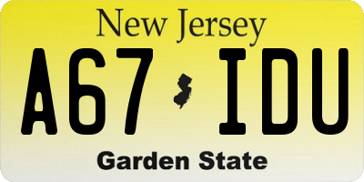 NJ license plate A67IDU