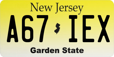 NJ license plate A67IEX