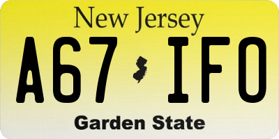 NJ license plate A67IFO