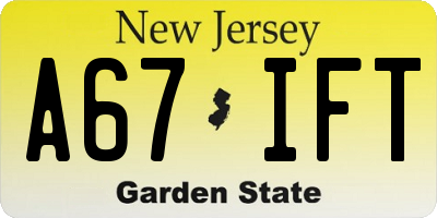 NJ license plate A67IFT