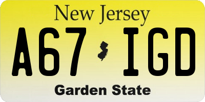 NJ license plate A67IGD
