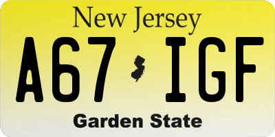 NJ license plate A67IGF