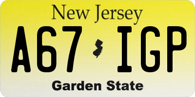 NJ license plate A67IGP