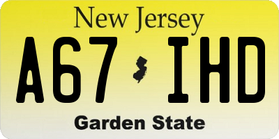 NJ license plate A67IHD