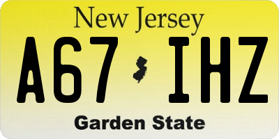 NJ license plate A67IHZ