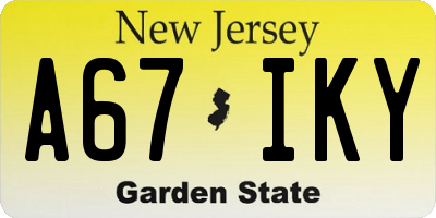 NJ license plate A67IKY