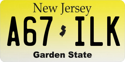 NJ license plate A67ILK