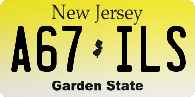 NJ license plate A67ILS