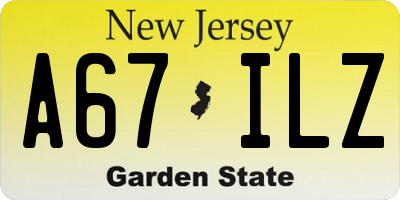 NJ license plate A67ILZ