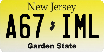 NJ license plate A67IML