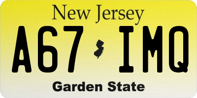 NJ license plate A67IMQ
