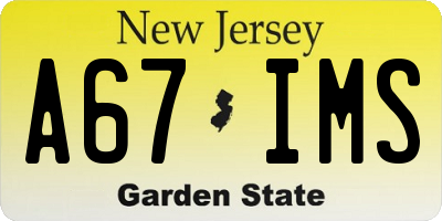 NJ license plate A67IMS