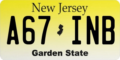 NJ license plate A67INB