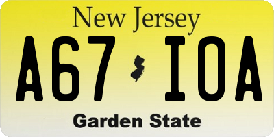 NJ license plate A67IOA